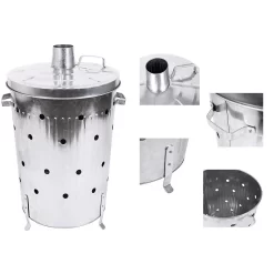 None Garden Galvanised Steel Incinerator / Fire Bin With Lid - 85L -Garden Tool Sale Store 12834094 2165030658620550
