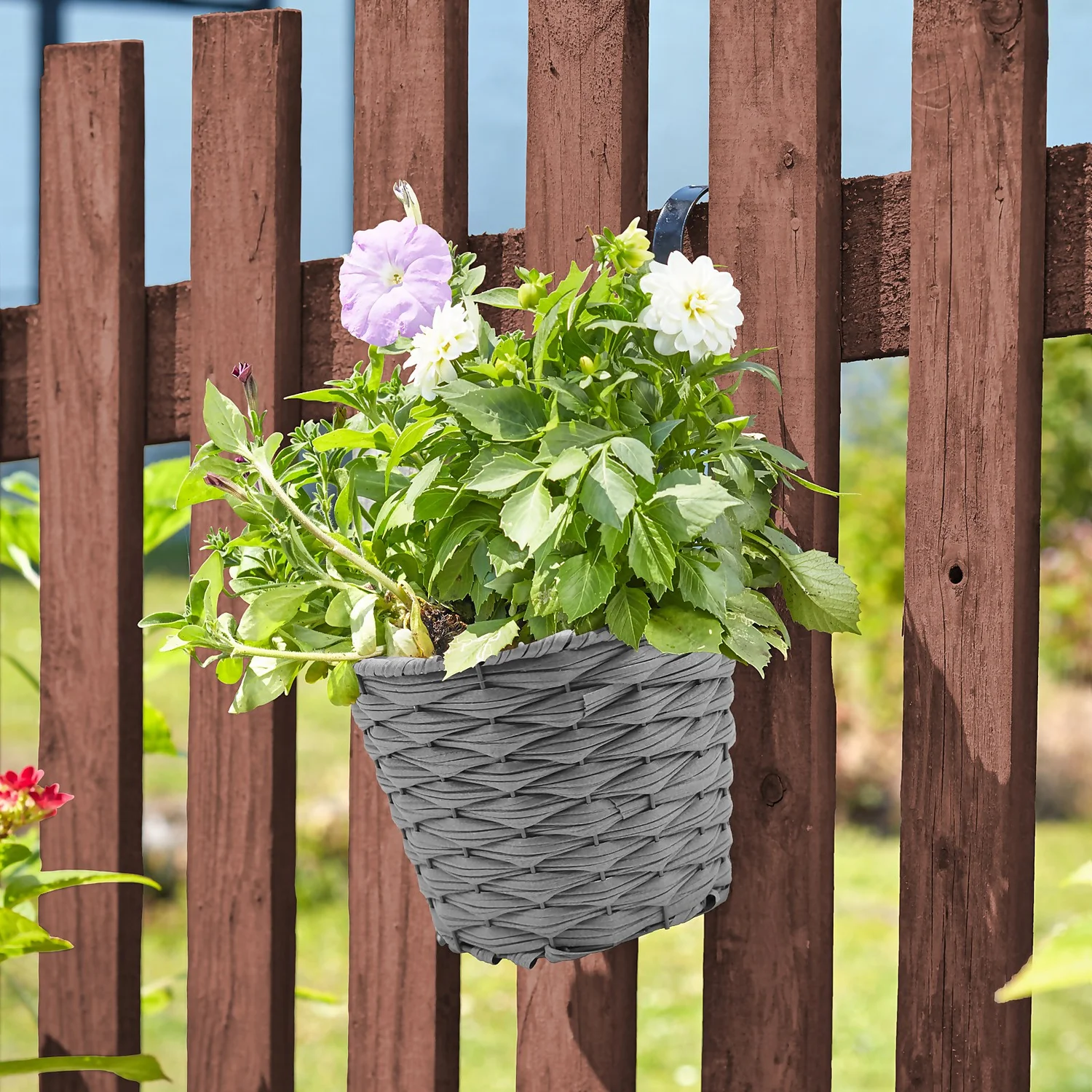 Faux Rattan Hanging Pot - Slate 2 Faux Rattan Hanging Pot - Slate - Image 2