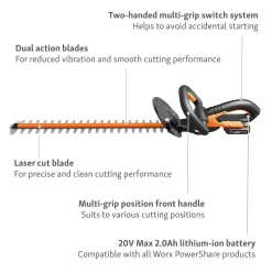 Worx WG260E.5 20V 2.0Ah Cordless Hedge Trimmer - 61cm -Garden Tool Sale Store 13326412 9914900646513268