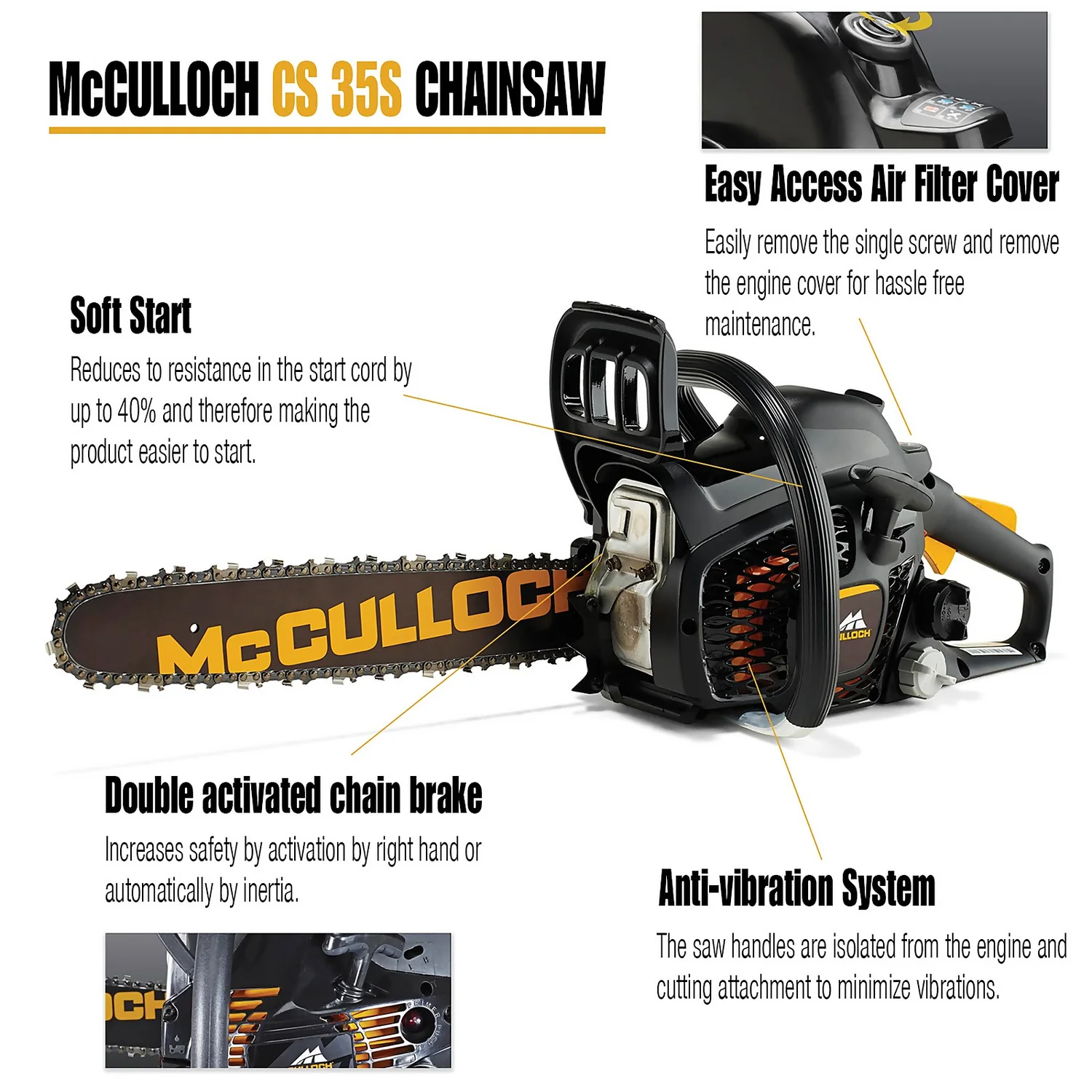McCulloch CS35S Petrol Chainsaw 3 McCulloch CS35S Petrol Chainsaw - Image 3