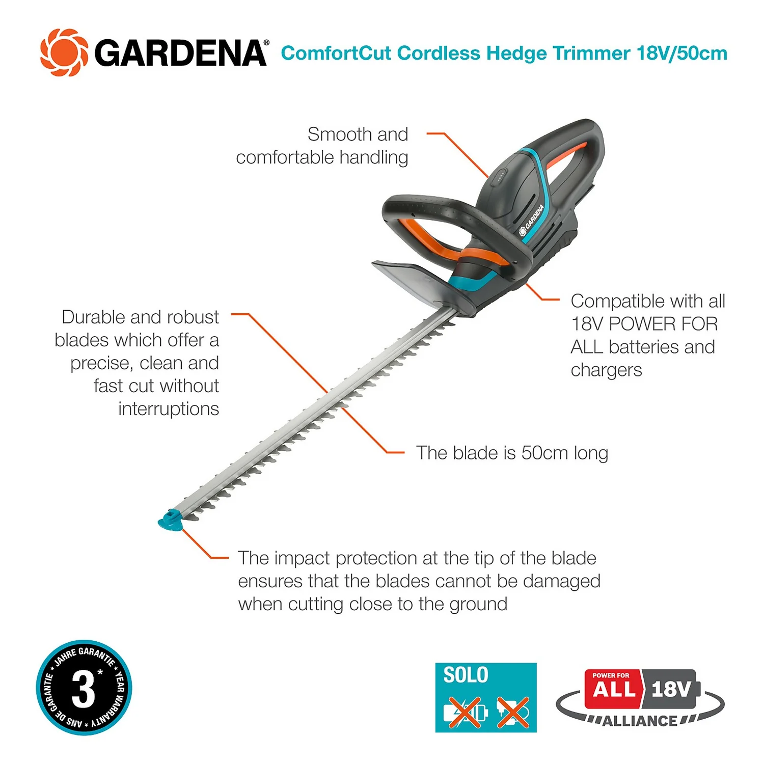 GARDENA ComfortCut Cordless 18V 50 Hedge Trimmer 3 GARDENA ComfortCut Cordless 18V 50 Hedge Trimmer - Image 3